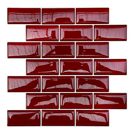 Pastilha Adesiva Resinada Tijolinho Bordô Kit 4 Placas Adesivo 3 M