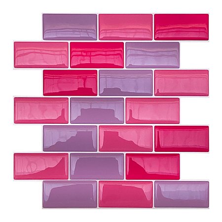 Pastilha Adesiva Resinada Tijolinho Rosa e Lilás Kit 4 Placas Adesivo 3 M