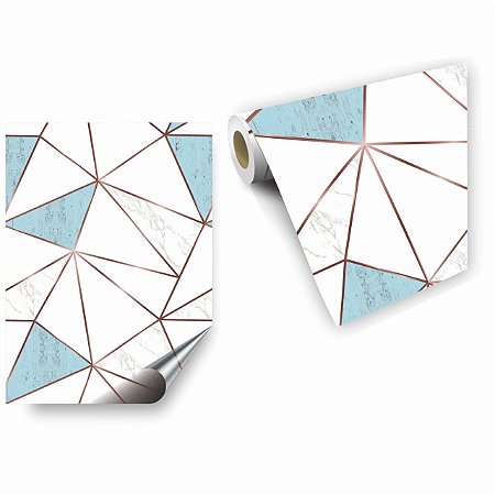 Papel de Parede Decorativo Zara Mármore Azul Rose Gold