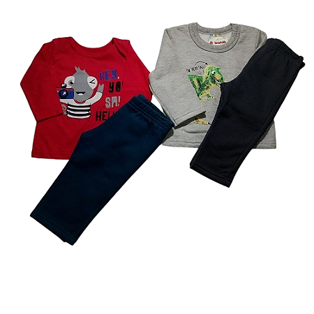 Kit conjunto bebê moletom e camiseta manga longa Tam Mkit