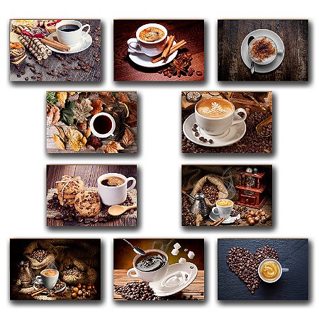 Kit 10 Quadros Decoração Placa MDF Tam A4 Copa Cozinha Café