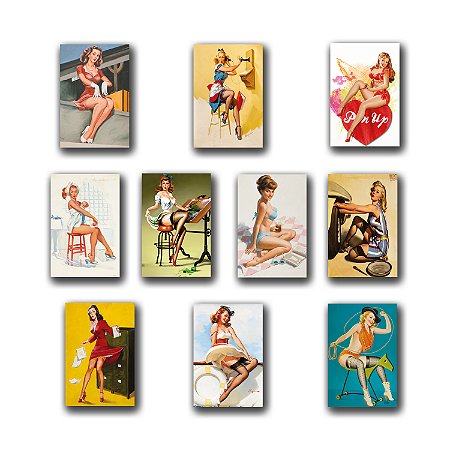 Kit com 10 Quadros Pin-Up Placas Decorativas MDF Quarto Sala