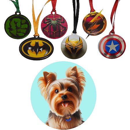 Kit com 30 Gravatinha Medalhão Pet  Shop EVA Super Heróis