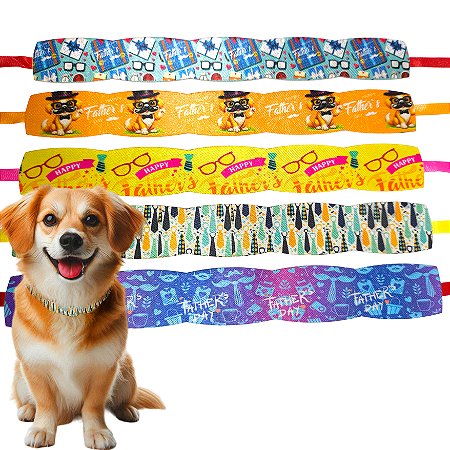 50 Gargantilhas Cetim Sublimada Dia dos Pais Pet Cão e Gato