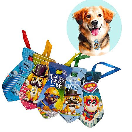 Kit 50 Gravatinhas Dia dos Pais EVA Pet Shop Cão e Gato P