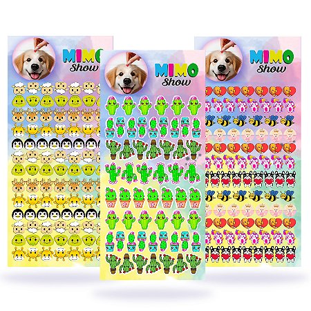 Kit com 238 Adesivos Sticker Pet 03 Cartelas Cão e Gato