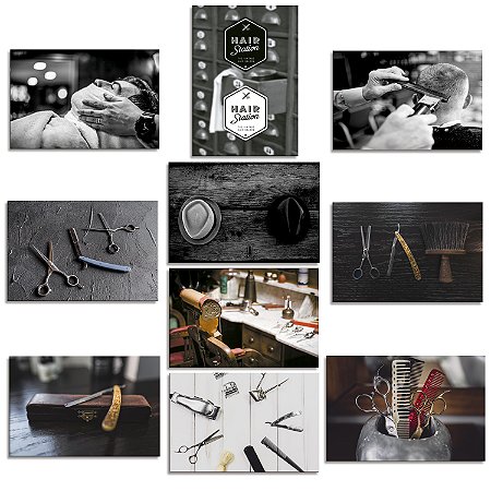 Kit 10 Placas 28,7x22cm MDF Quadros Barbearia Studio