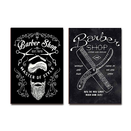Kit 2 Placas MDF Barbearia Studio Decoração Quadro 28,7x22cm