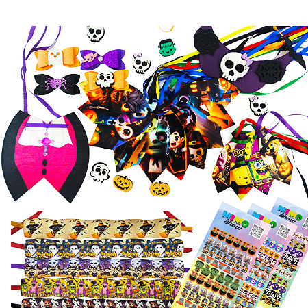 KIT 418 Gravatas ADESIVOS Pet  HALOWEEN Lacinho Pet Shop