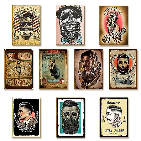 Kit 10 Placas MDF Barbearia Vintage Decoração Clássica BR24