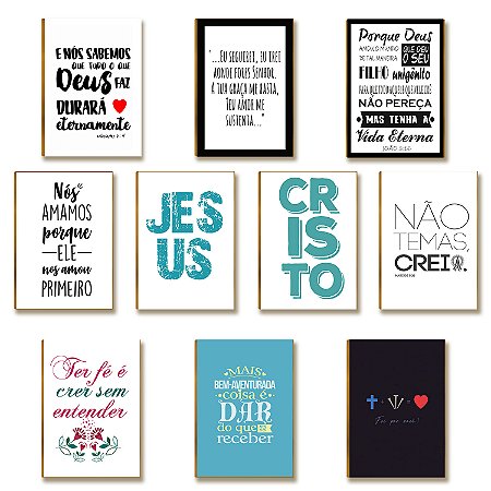 Kit 10 Placas MDF Frases Cristãs Motivacional Esperança FE19