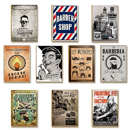 Kit 10 Placas MDF Barbearia Vintage Retrô Rústico A4 BR23
