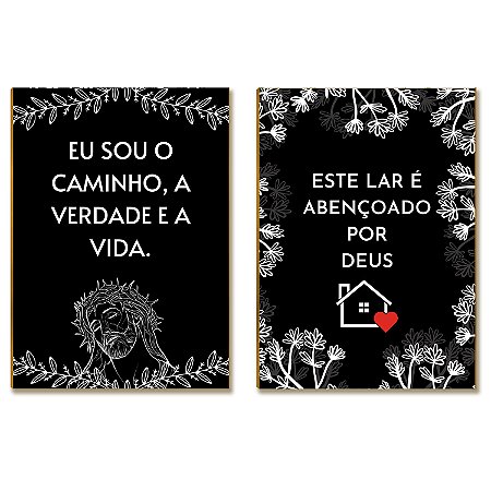 Kit 2 Placas MDF Eu sou o Caminho Jesus Cristão Amor FE11