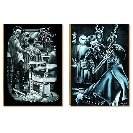 Kit 2 Placas MDF Barbearia Vintage Retrô Decoração A4 BR21
