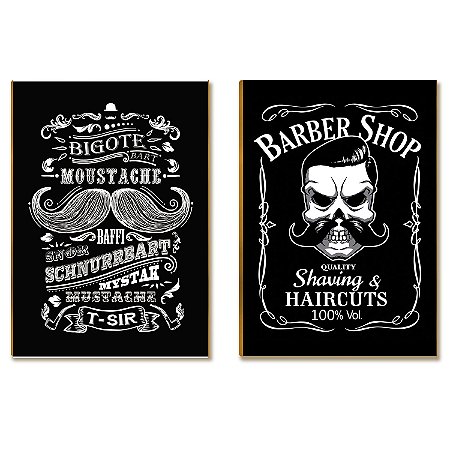 Kit 2 Placas MDF Barbearia Vintage Retrô Decoração A4 BR16