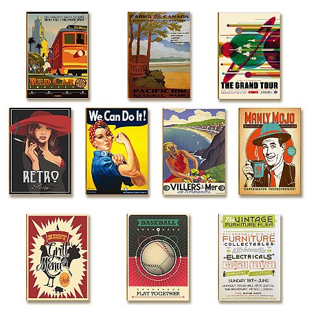 Kit 10 Placas MDF Decoração Parede Retrô Vintage Tam A4 RT1