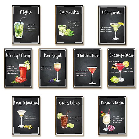 Kit 10 Placas MDF Decoração Drinks e Coquetéis  Tam A4 BE1