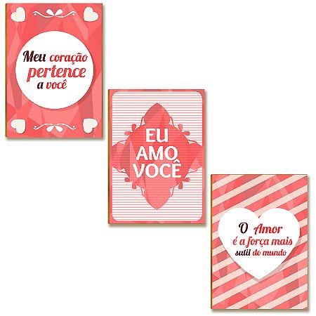 Kit 03 Placas MDF Eu Amo Você Decoração Quadros Tam A4  AR10