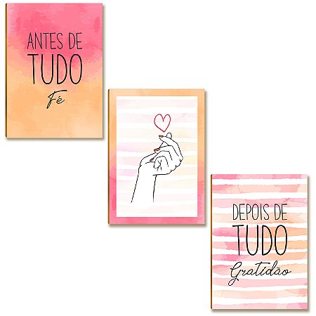 Kit 03 Placas Decoração MDF Antes, Depois de Tudo Tam A4 AR9