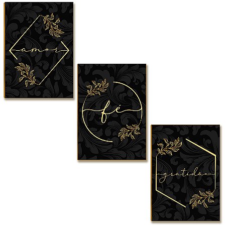 Kit 03 Placas Decor MDF Amor Fé Gratidão Tamanho Tam A4 AR7
