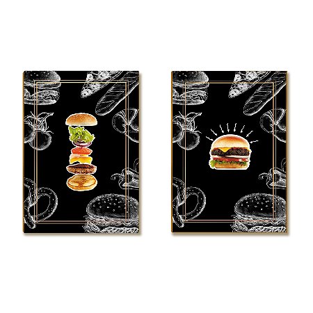 Kit 02 Placas MDF Hamburguer Decoração Cozinha Lanchonete A4