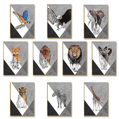 Kit 10 Placas MDF Animais da Selva Decorativa Moderna DC15