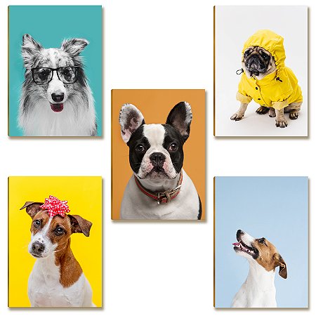 Kit 05 Placas MDF Cachorros Fofos para Amantes de Pets DC13