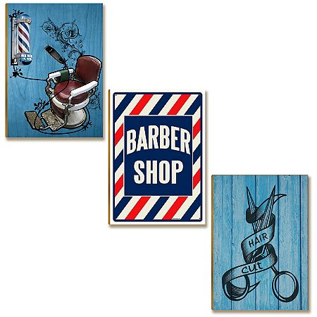 Kit 3 Placas MDF Barbearia Vintage Pronto para Instalar BR34