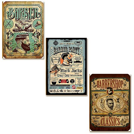 03 Placas MDF Barbearia Tradicional Vintage Decorativa BR33