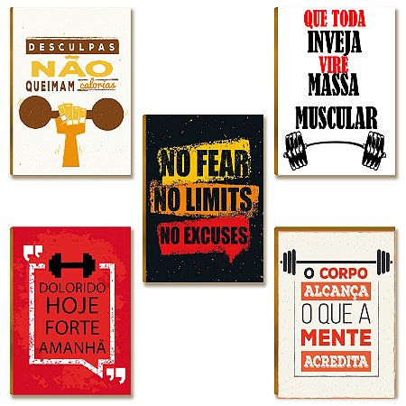 Kit 5 Placas MDF Energia e Motivação para Malhar Fitness AA2