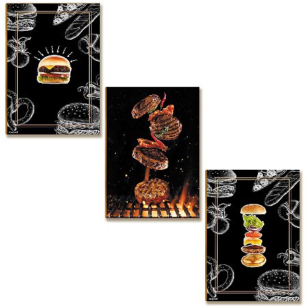 Kit 3 Placas MDF Temático Hamburgueria Decorativa LN2