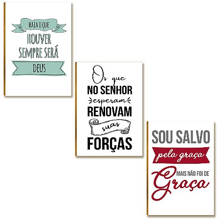 Kit 3 Placas MDF "Sou Salvo Pela Graça" Decoração Fé FE31