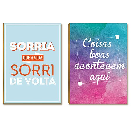 Kit 2 Placas MDF Coisas Boas Acontecem Aqui Decorativa DC28