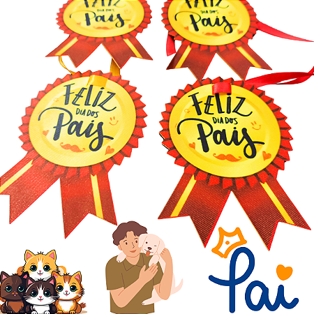 10 Gravatinhas Pet Dia dos Pais Medalha Vermelha BanhoTosa