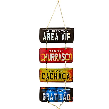 KIT 4 Placas Decorativa MDF Placa Carro com Corda Sisal
