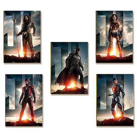 Kit 5 Placas MDF Geek Heróis Decoração Moderna Parede Sala