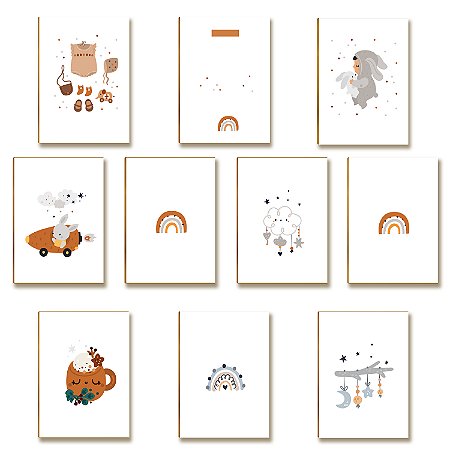 Kit 10 Placas MDF Infantil Arco-Íris e Coelho Parede A4