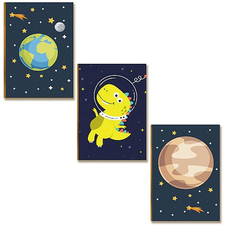 Placas MDF Infantil Dinossauro Espaço Universo Parede A4