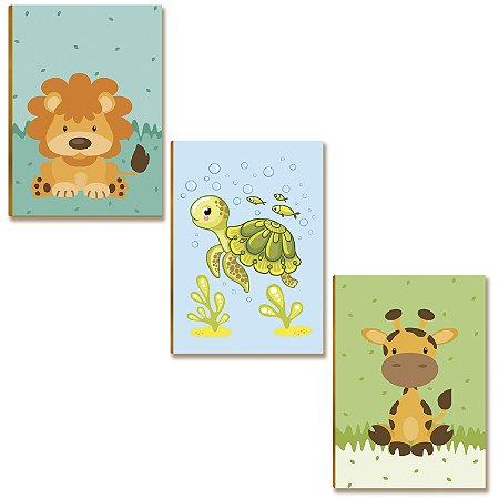 Placas MDF Infantil Safari Leão Tartaruga Girafa Parede A4