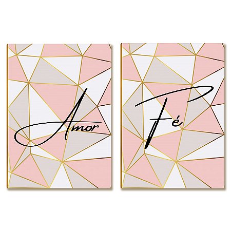 Placas MDF Amor e Fé Geométrico Rose Gold Parede Moderna A4