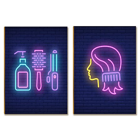 Placas MDF Neon Salão Beleza Feminina Cabelos Parede A4