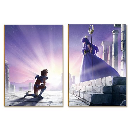 Placas MDF Decorativas Mangá Anime Cavaleiro e Deusa A4