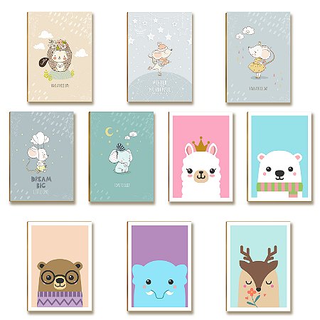 Kit 10 Placas MDF Infantil Bichinhos Coloridos Parede A4