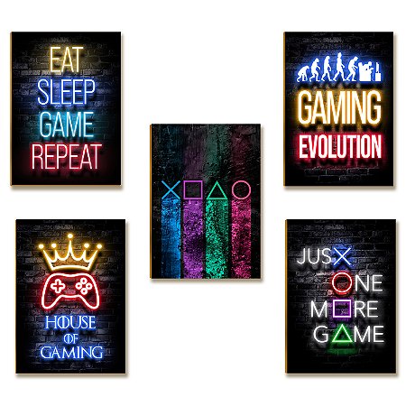Kit 5 Placas MDF Universo Gamer 28,7x22cm Parede Moderna