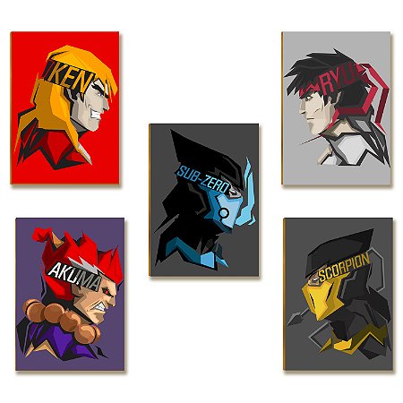 Kit 5 Placas MDF Guerreiros Rua Luta Vintage Parede Moderna