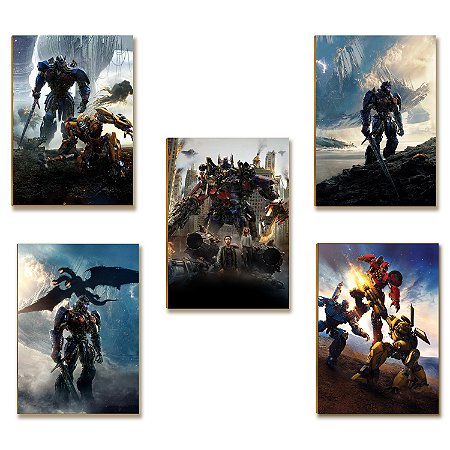 Kit 5 Placas MDF Robôs Futuristas Batalha Parede Moderna A4