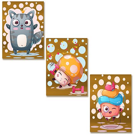 Kit 3 Placas MDF Infantil Colorido Divertido Parede Moderna
