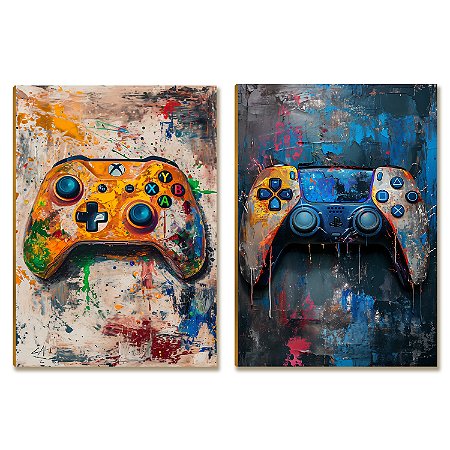 Kit 2 Placas MDF Gamer Setup LED RGB Parede Moderna A4