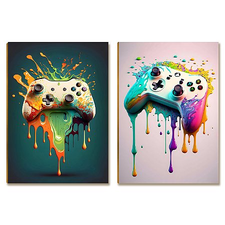 Kit 2 Placas MDF Gamer Setup Controle Neon Parede Moderna