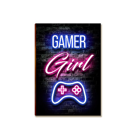 Placa MDF Gamer Girl Rosa LED Setup Parede Moderna A4